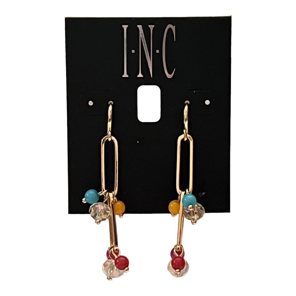 INC International Concepts Gold-Tone Link Multicolor Beaded Earrings